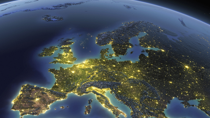 A detailed view of the earth from space with night lights --- Image by © Matthias Kulka/Corbis