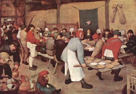 The original painting of a village wedding feast by Breughel the Elder